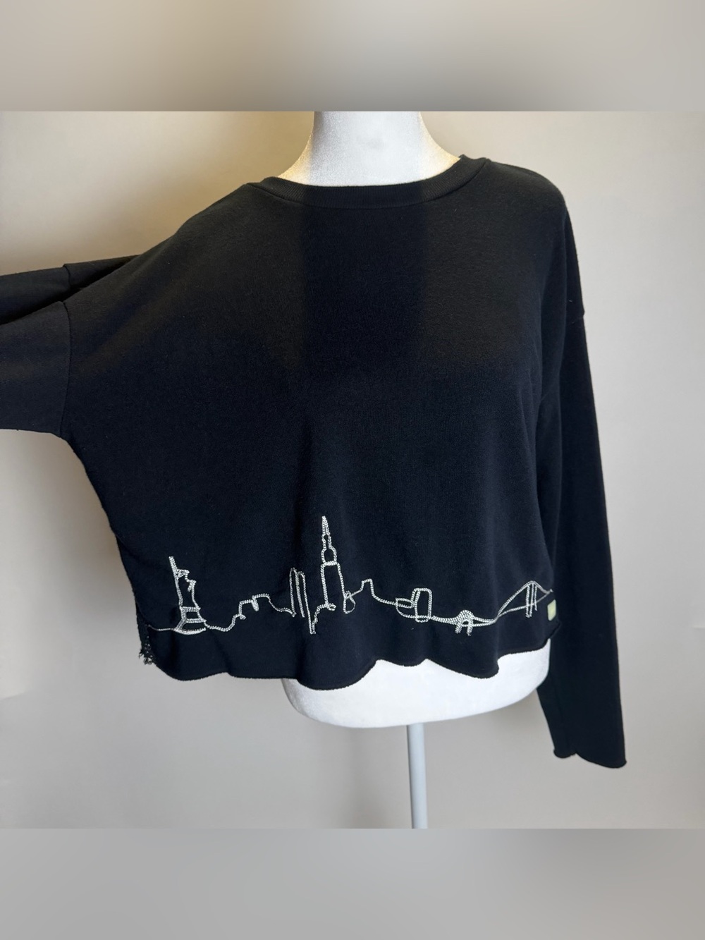 Black Skyline Embroidered Crew Sweatshirt